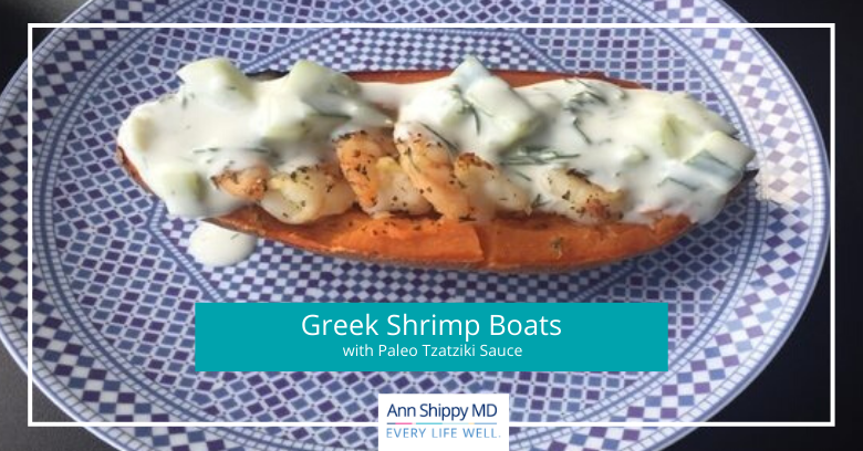 Greek Shrimp Boats with Tzatziki Sauce